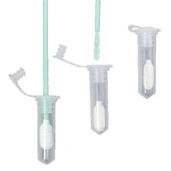 Torundas con tubo de 2 ml y tapón de liberación especial, envueltas individualmente y tratadas con óxido de etileno.