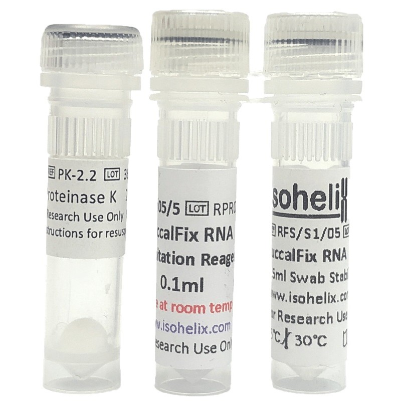 50 x BuccalFix RNA, 2ml screw cap tubes pre-filled with 0.5ml BuccalFix stabilization buffer, supplied with Flocked Swabs