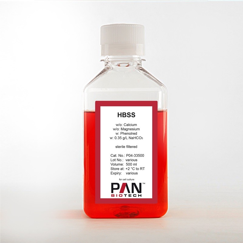 Solución salina equilibrada de Hanks (HBSS) sin Ca2+, Mg2+ - 500 ml / Guardar a +2°C - RT