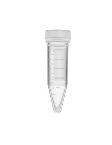 Tubo de centrífuga de 5 ml, con tapón de rosca estándar, graduado, cónico, color natural