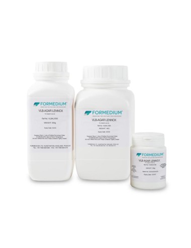 VLB Agar Lennox vegetal para cultivo de E. coli. Medio con baja concentración de sal.