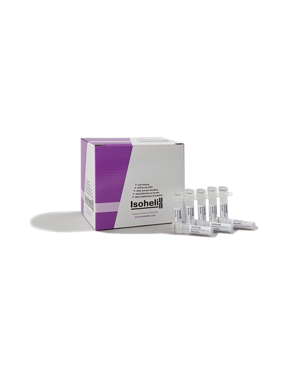 50  Tubos de BuccalFix de 2 ml con tapón de rosca, precargados con 0,5 ml de tampón estabilizador BuccalFix.