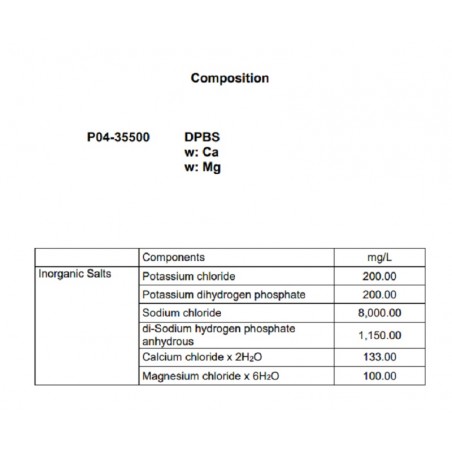 DPBS con Ca y Mg  500 ml / Guardar a +2°C - RT